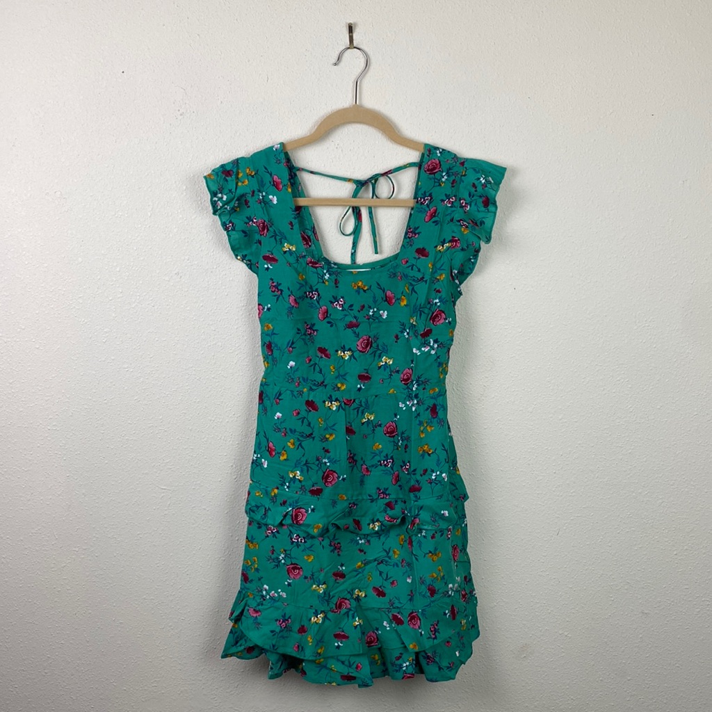 Nwt Lottie & Holly / B.O.G. Collective | Green Floral Ruffle Mini Dress M